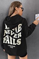 Millionaire Kadın Siyah Love Never Fails Oversize Kapşonlu Kanguru Sweatshirt