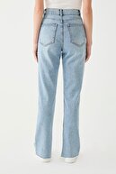 Suud Collection Mavi Yırtmaç Detaylı Yüksek Bel Kot Pantolon