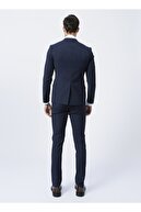 Kip Tkm-1501 Klasik Yaka Slim Fit Kareli Lacivert Erkek Takım Elbise