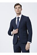 Kip Tkm-1501 Klasik Yaka Slim Fit Kareli Lacivert Erkek Takım Elbise