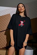 Millionaire Siyah Osaka Dragon Japonca Baskılı Oversize Salaş Kadın T-shirt