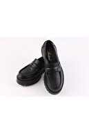 BELİSİA Kadın Siyah Deri Comfort Loafer Ayakkabı 5232