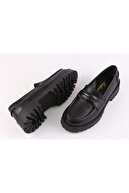 BELİSİA Kadın Siyah Deri Comfort Loafer Ayakkabı 5232