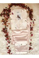 Al Lady Çiçekli Gömlek Yaka Saten Kadın Pijama Takımı S104
