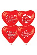 Parti Dolabı 12 Adet Kırmızı Kalpli Seni Seviyorum Baskılı Balon Helyumla Uçan