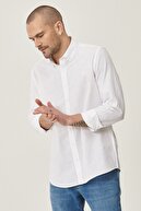 Altınyıldız Classics Erkek Beyaz Tailored Slim Fit Dar Kesim Düğmeli Yaka %100 Pamuk Gömlek