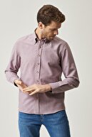 Altınyıldız Classics Erkek Bordo Düğmeli Yaka Tailored Slim Fit Oxford Gömlek