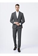 Kip Klasik Yaka Regular Fit Mikro Antrasit Erkek Takım Elbise