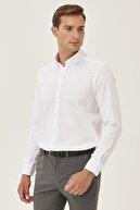 Altınyıldız Classics Erkek Beyaz Tailored Slim Fit Dar Kesim Klasik Düğmeli Yaka Armürlü Gömlek