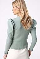 Trend Alaçatı Stili Kadın Çağla Yeşili Prenses Kol Yarım Balıkçı Kaşkorse Bluz ALC-X5042