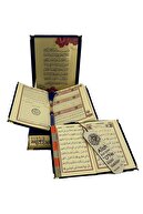 Ayfa Basın Yayın Özel Mika Süslemeli Tamamen Kadife Kaplı Hediyelik Plaket Kutulu Kur'an-ı Kerim Seti - Lacivert