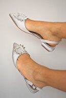 Alisha Shoes Becca Gümüş Saten Taşlı Babet