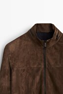 Massimo Dutti Erkek Kahverengi Gizli Kapüşonlu Kalın Süet Ceket