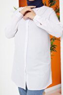 İmajButik Gizli Patlı Düğmeli Düz Tunik Gömlek/beyaz