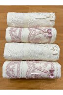 ayhan home ev tekstili 50x90 4'lü %100 Pamuklu Kadife Güpürlü Fiyonklu Desenli Havlu
