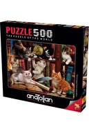 Anatolian Puzzle Kediler ve Kitaplar / 500 Parçalık Puzzle, Kod:3618