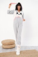 YOYOSO Ecrou Kadın Gri Sevimli Tavşan Welsoft Tulum Pijama Takımı
