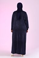 Ferace Kadın Büyük Beden Lacivert Simli Ve Incili Pamuklu Kumaş Tesettür Abiye Elbise