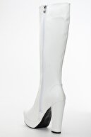 LİLLA AYAKKABI Kopya - Kadın Platform Diz Altı Çizme Beyaz Cilt
