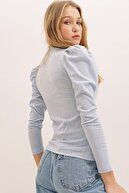Trend Alaçatı Stili Kadın Açık Mavi Prenses Kol Yarım Balıkçı Kaşkorse Bluz ALC-X5042