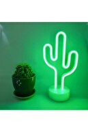 TechnoSmart Yeşil Kaktüs Model Neon Led Işıklı Masa Lambası Dekoratif Aydınlatma Gece Lambası