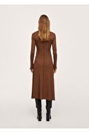 Mango Kadın Kahverengi Fitilli Örme Elbise