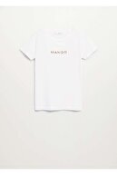 Mango Kadın Beyaz Pamuklu Logolu Tişört