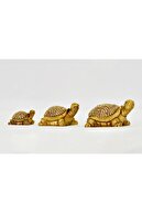 AY HEDİYE Dekoratif 3'lü Kaplumbağa Biblo Swarovski Taşlı Altın