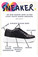 GRADA Siyah Hakiki Deri Parçalı Kadın Hafif Sneaker Ayakkabı Ultra Light Kadın Deri Sneakers