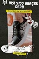 GRADA Kadın Hakiki Deri Siyah Avangart Sneaker Ayakkabı Yanları Yılan Baskılı Deri Sneakers