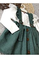 GE Collection Kız Çocuk Yeşil Rengi Dantelli Askılı Salopet Elbise Takımı