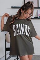 Millionaire Kadın Haki Hawaii Baskılı Oversize T-shirt