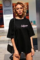 Millionaire Kadın Siyah Oversize California Baskılı T-shirt