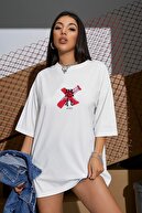 Millionaire Kadın Beyaz Osaka Dragon Japonca Baskılı Oversize Salaş T-shirt