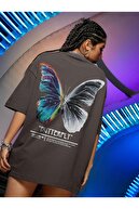 Millionaire Kadın Antrasit Butterfly Oversize T-shirt