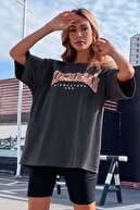 Millionaire Kadın Füme Oversize Michigan Baskılı T-shirt