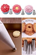 Kitchen Beauty Krema Sıkma Torbası Seti 10 Parça Pasta Krema Kek Süsleme Torbası Paslanmaz Çelik Uçlu