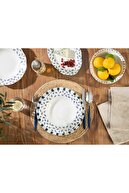 English Home Clover Stripe Porselen Salata Kasesi 20 Cm Beyaz - Mavi