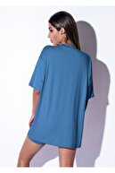 K&H TWENTY-ONE Kadın Indigo Mavi Oversize Sanfrancisco T-shirt