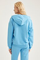 Defacto Kadın Mavi Organik Pamuklu Minimal Yazı Baskılı Relax Fit Sweatshirt T5680AZ21SP