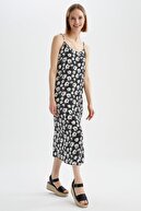 Defacto Çiçek Desenli Ince Askılı Relax Fit Yazlık Midi Elbise