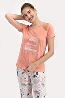Arnetta Leaf Pattern Açık Şeftali Kadın Kısa Kol Pijama Takımı