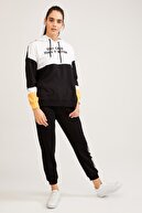 Defacto Kadın Siyah Yazı Baskılı Renk Bloklu Kapüşonlu Sweatshirt S1291AZ20AU