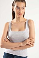 Pattaya Kadın Gri Basic Kare Yaka Askılı Bluz PTTY20S-4260