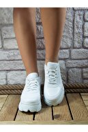 İmerShoes Bayan Sneakers Spor Ayakkabı Yüksek Taban Kadın Siyah - Beyaz