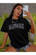 VELLOCE Siyah Angel Yazılı Oversize Unisex T-shirt