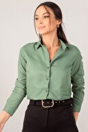 armonika Kadın Yeşil Uzun Kollu Düz Gömlek ARM-18Y001176