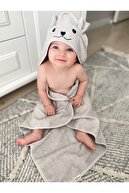 Miniyoki Tavşan Kulaklı Gri Bebek Banyo Havlusu