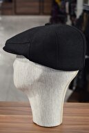 Göksu Şapka Düğmeli Klasik Kasket Siyah Kasket Kaşe Kışlık Kumaş Şapka