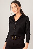 armonika Kadın Siyah Uzun Kollu Düz Gömlek ARM-18Y001176